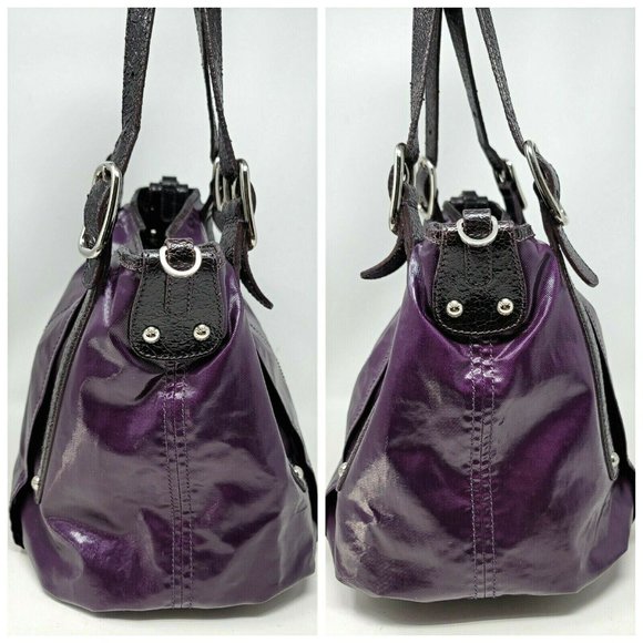 Tods G Line Easy Shopper Sacca Purple Coated Canvas Leather Medium Tote Hand Bag - Picture 4 of 12
